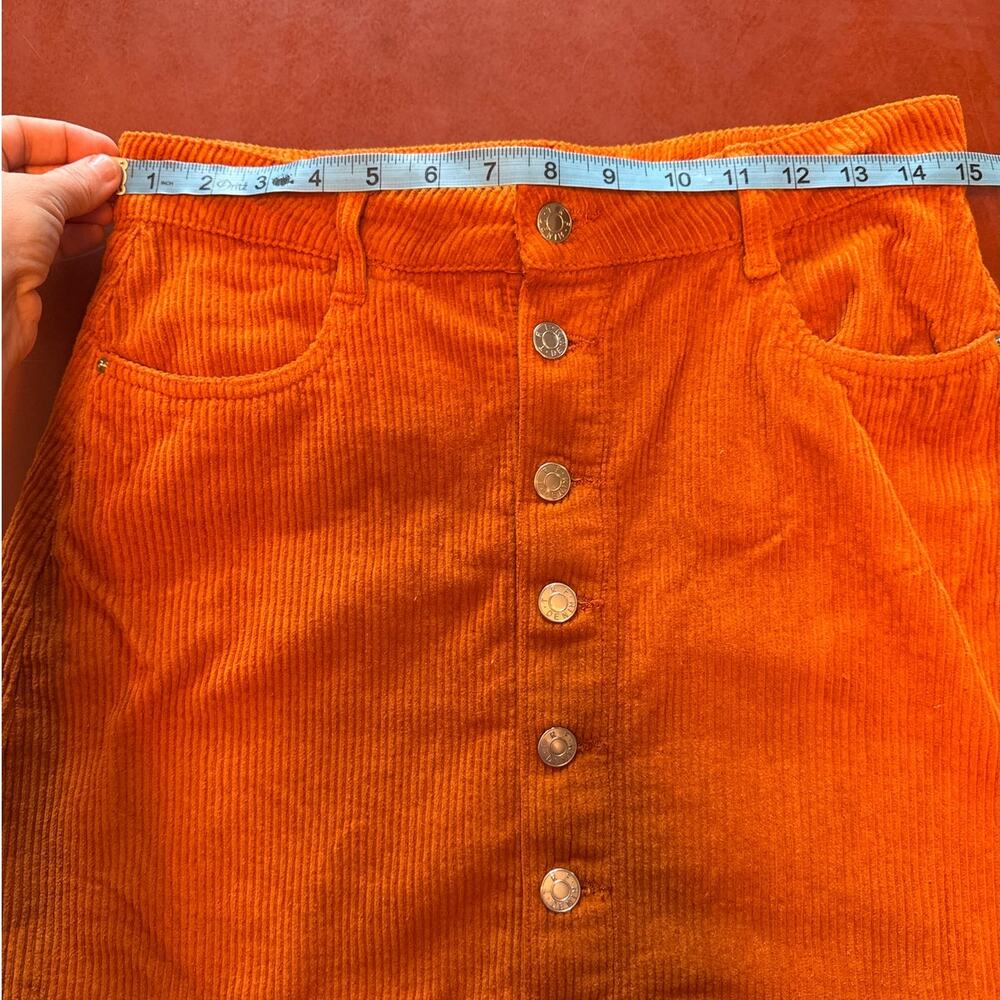 70s Retro Style Orange Corduroy Button Front Mini Skirt M - Picture 4 of 8